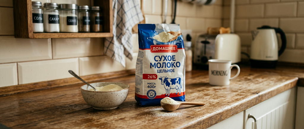 Сухое молоко на кухонном столе